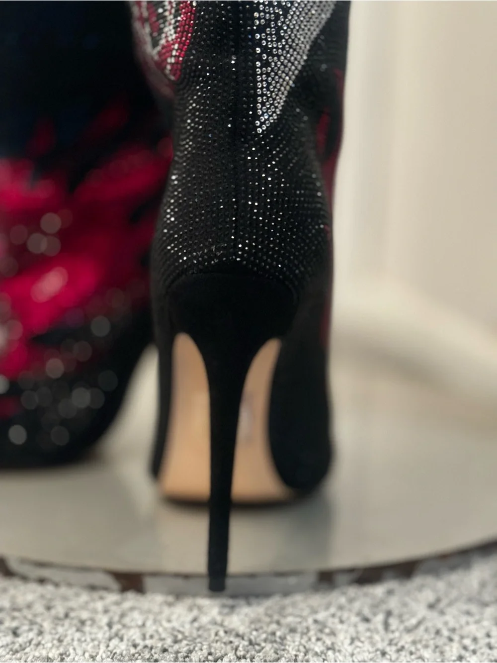 Black and Red Crystal Skull Flame Stiletto Boots . New without original box.